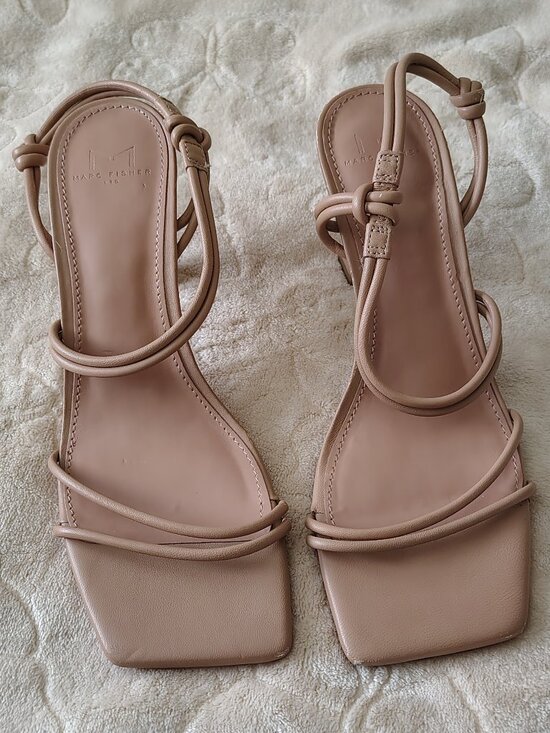 Marc Fisher Shoes - Marc Fisher Women Davia Leather Square Toe Heels Sandal Tan Size 8